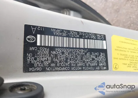 2004 Lexus Es 330 из США, поврежденный, VIN JTHBA30G445055384